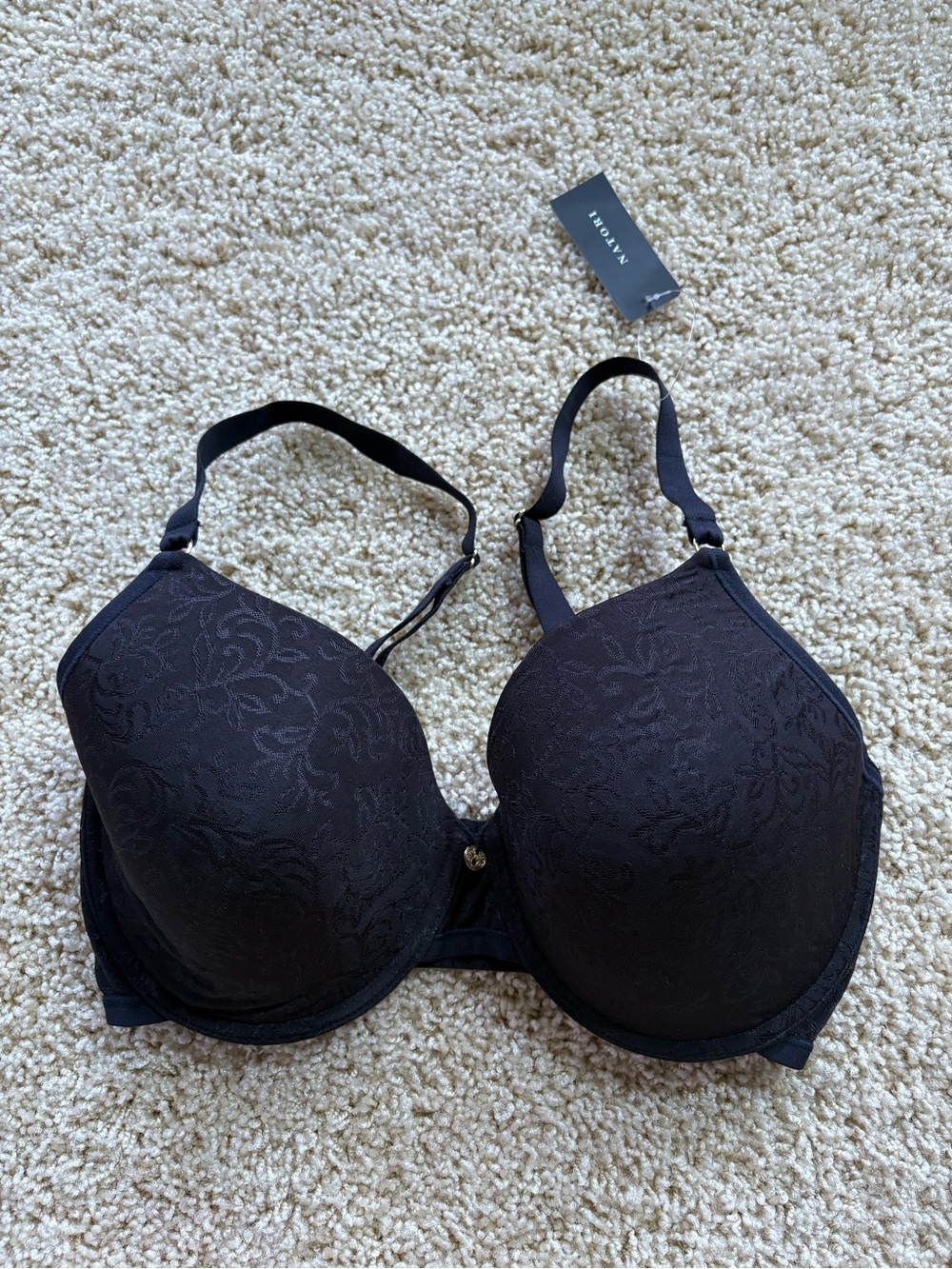 NWT Natori Sheer Jacquard Full Coverage Contour Underwire Bra Black 32DDD